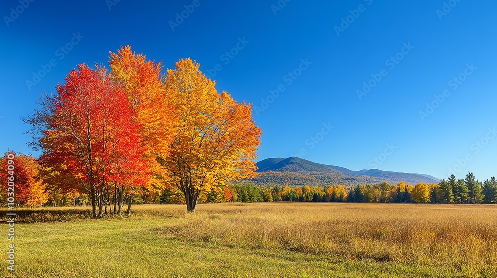 Naklejka premium A field with fall foliage in the background.