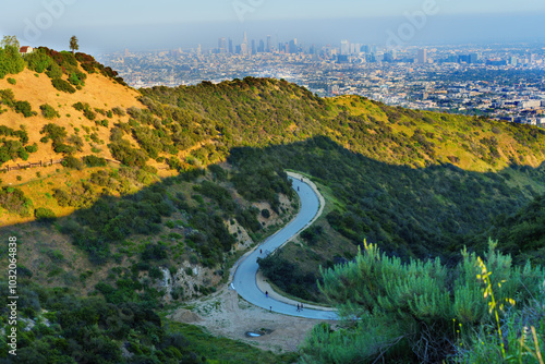 Wallpaper Mural Scenic Overlook of Winding Path in Runyon Canyon with City View Torontodigital.ca