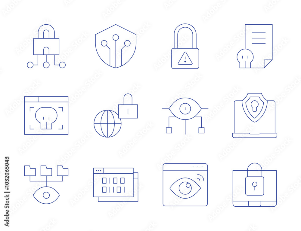Cyber security icons. Thin Line style, editable stroke. cyber security, threat, spyware, digital security, file, internet, laptop, security, spy, web Cyber security icons. Thin Line style, editable stroke. cyber security, threat, spyware, digital security, file, internet, laptop, security, spy, web