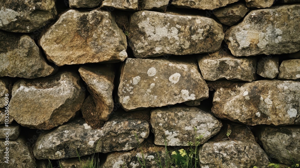 Rough medieval stone wall base with cracks grass and detailed textures Rough medieval stone wall base with cracks grass and detailed textures