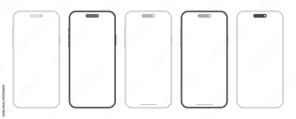 iPhone 16 Pro Max modern smartphone devices mockup template set. Black gray frame mobile phones with blank display for user interface design iPhone 16 Pro Max modern smartphone devices mockup template set. Black gray frame mobile phones with blank display for user interface design