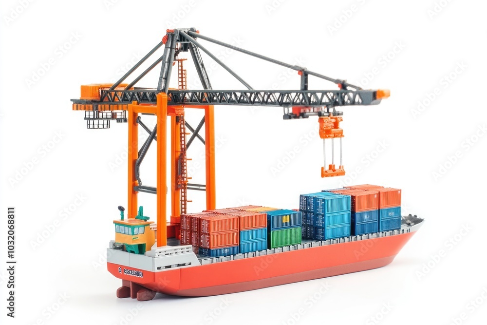 A picture of a cargo ship with a crane, suitable for use in transportation, industry or business contexts A picture of a cargo ship with a crane, suitable for use in transportation, industry or business contexts