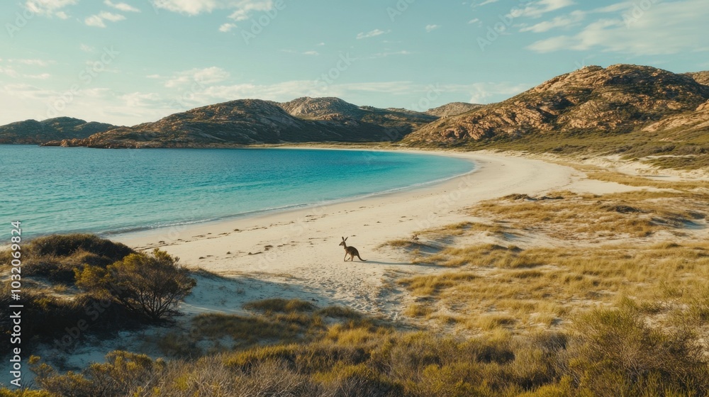 Serene Beach with Kangaroo on Tranquil Shoreline Serene Beach with Kangaroo on Tranquil Shoreline