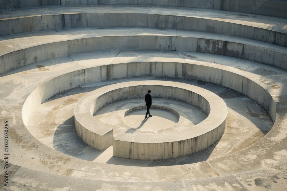 Fototapeta premium A person standing inside a round concrete enclosure