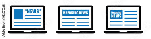 Digital Newspaper  on laptop icon. Online magazine icon, Vector illustration