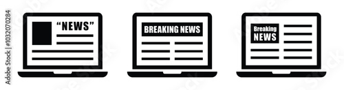 Digital Newspaper  on laptop icon. Online magazine icon, Vector illustration
