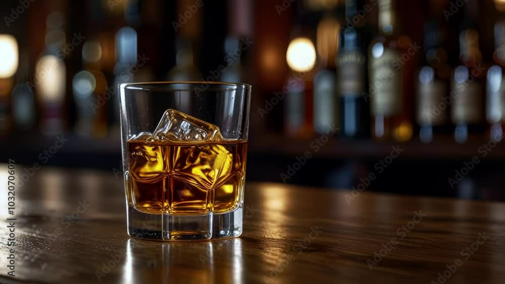 Whiskey in a glass on the bar counter Whiskey in a glass on the bar counter