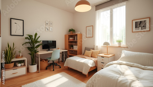 Modern Comfort: A Fresh Take on Home Interiors in a Basic Dorm Room for Single Living