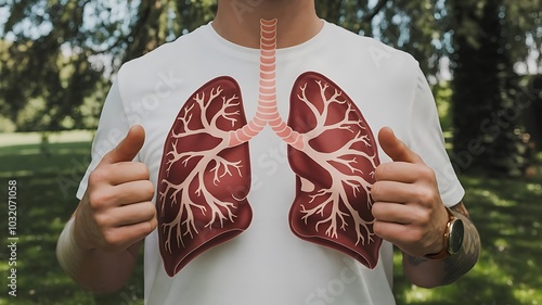 Wallpaper Mural A man is holding his chest up to show his lungs. The image conveys the importance of taking care of one's respiratory health Torontodigital.ca