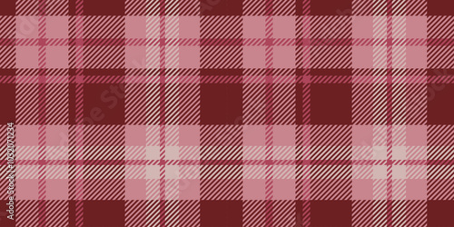 A classic and stylish textile appearance is achieved with this seamless tartan pattern in shades in pink and red color featuring intersecting lines and squares.