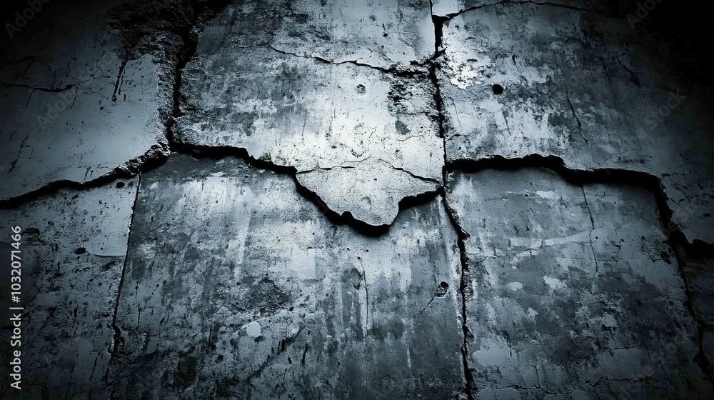 Obraz premium Fractured Concrete Wall in Grayscale Tones