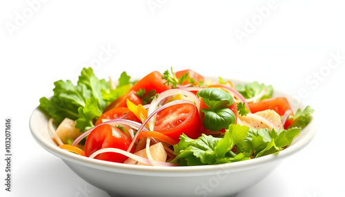 Fresh salad bowl isolated with white highlights, png