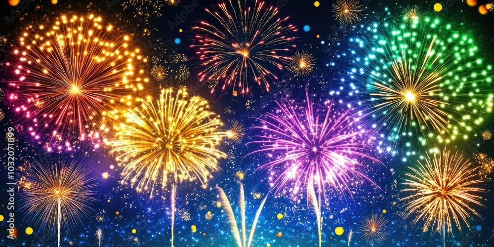 Fototapeta premium Colorful fireworks exploding in the dark night sky
