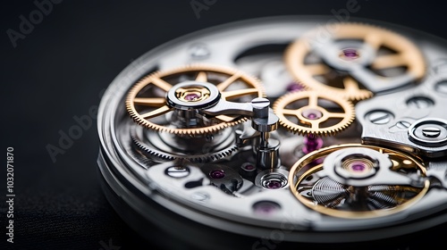 Intricate dismantled mechanical watch with detailed gears and springs on dark background, symbolizing precision and complexity in teardown analysis.