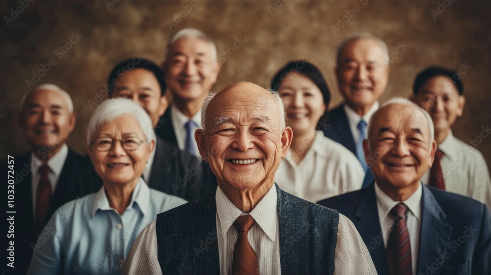 Group of elderly people smiling warmly in a portrait. Group of elderly people smiling warmly in a portrait.