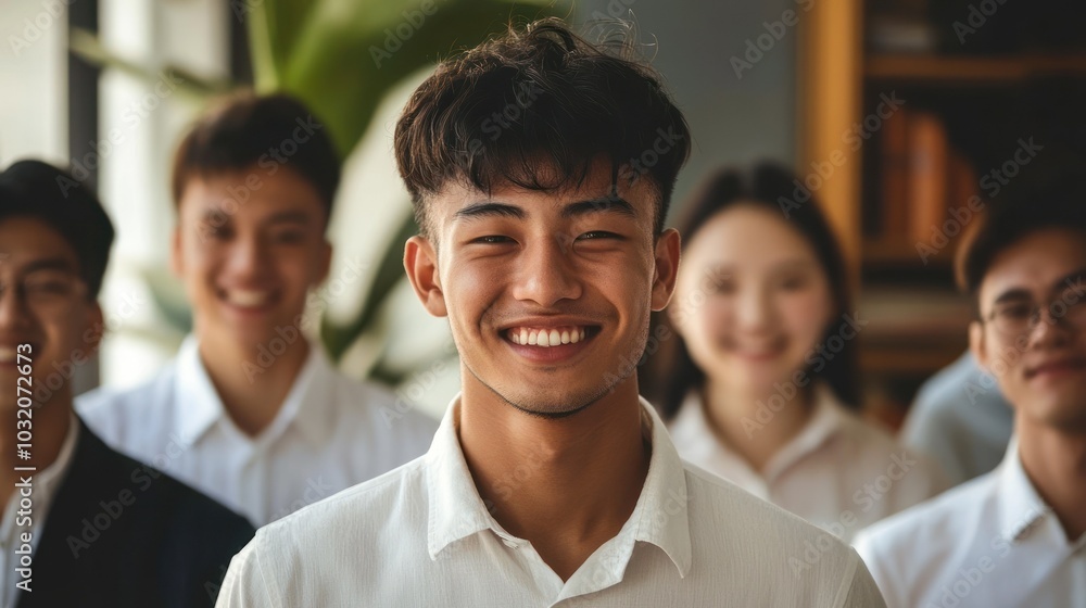 Smiling young adults in a friendly and open setting Smiling young adults in a friendly and open setting