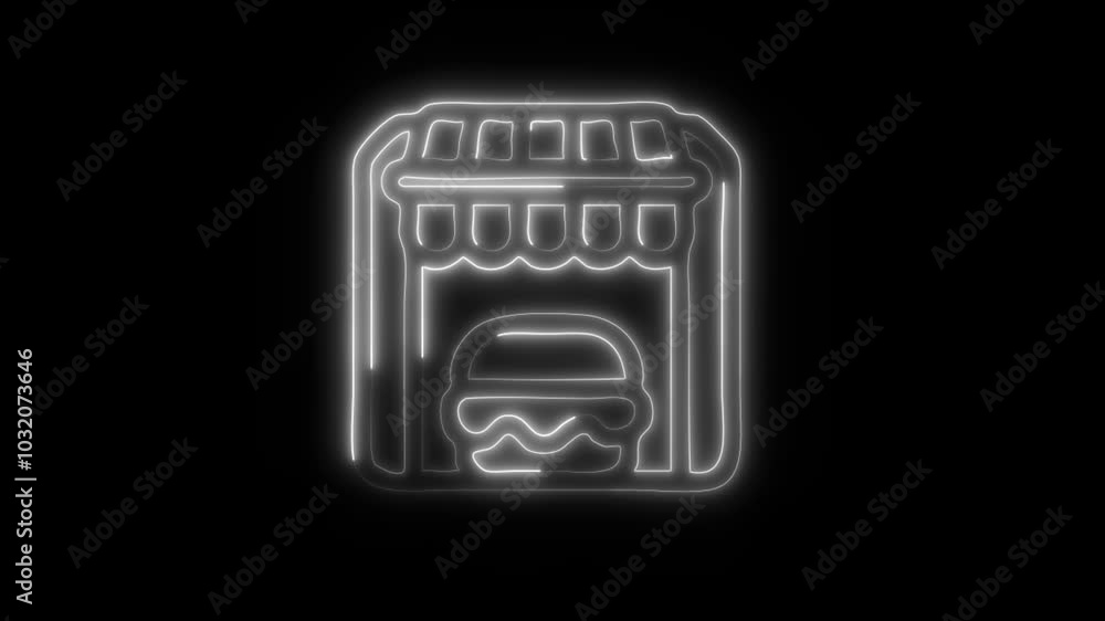 Glowing Food Stand Icon in HD Video Neon Animation – Street Food and Vendor Symbol on Black Background Glowing Food Stand Icon in HD Video Neon Animation – Street Food and Vendor Symbol on Black Background