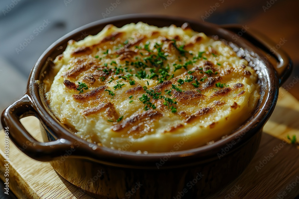 A Hearty Shepherd’s Pie With Mashed Potatoes and Cheese, Served in a Ceramic Dish, Food Photography, Food Menu Style Photo Image A Hearty Shepherd’s Pie With Mashed Potatoes and Cheese, Served in a Ceramic Dish, Food Photography, Food Menu Style Photo Image