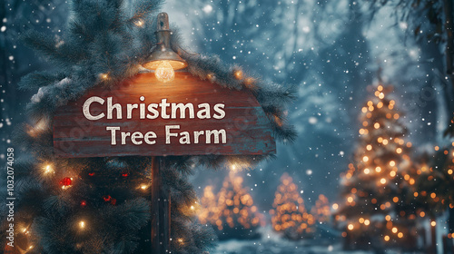 Wallpaper Mural Christmas tree farm sign with snow and festive lights Torontodigital.ca
