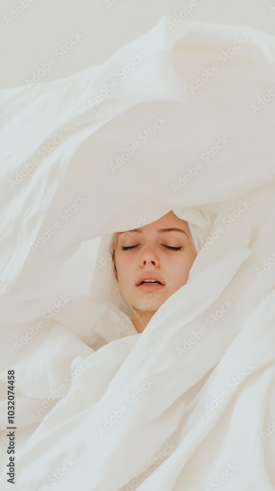 Person wrapped in layer of flowing white fabric. Person wrapped in layer of flowing white fabric.