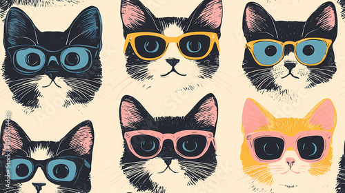 Wallpaper Mural Seamless pattern with cute fashionable cats. Vector graphics. Torontodigital.ca