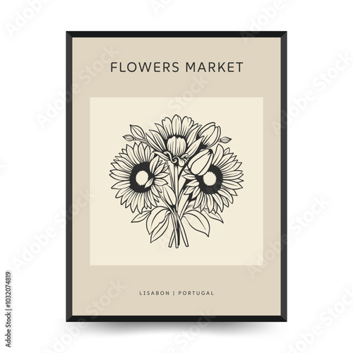 Abstract linocut floral posters template. Modern trendy minimal style. Black and white colors. Botanical blockprint. Hand drawn design for wallpaper, wall decor, print, postcard, cover, template.