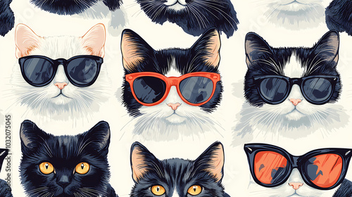 Wallpaper Mural Seamless pattern with cute fashionable cats. Vector graphics. Torontodigital.ca