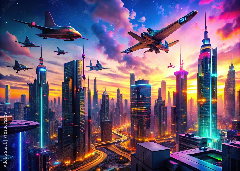 Metaverse Cityscape: Dynamic Video Game Experience with Flying Planes in a Futuristic Landscape Metaverse Cityscape: Dynamic Video Game Experience with Flying Planes in a Futuristic Landscape