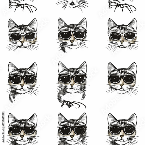 Wallpaper Mural Seamless pattern with cute fashionable cats. Vector graphics. Torontodigital.ca