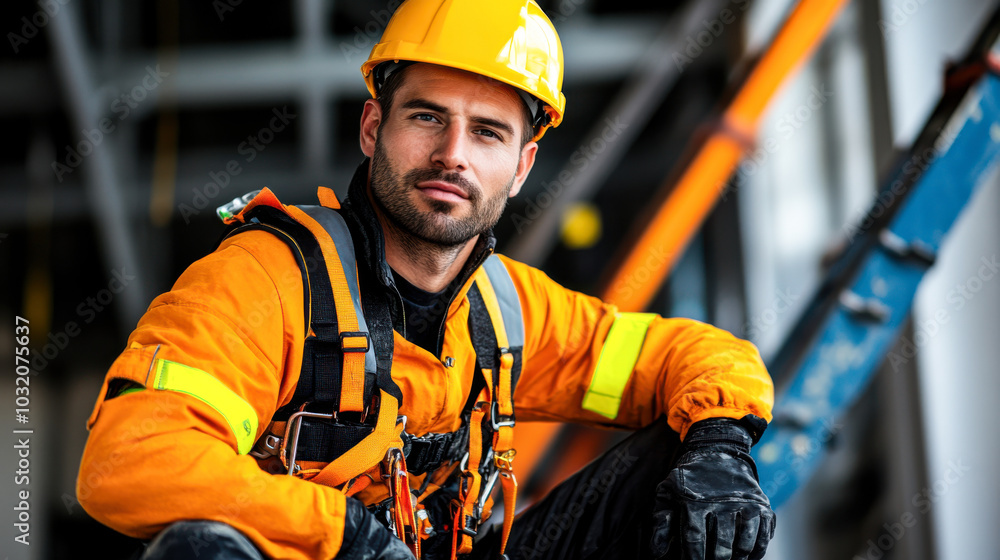 confident technician in orange safety suit and helmet poses at construction site, showcasing safety gear and professionalism confident technician in orange safety suit and helmet poses at construction site, showcasing safety gear and professionalism