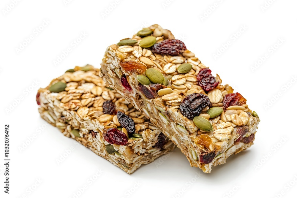 A Protein-packed Granola Bars With Mixed Seeds and Dried Fruits, Arranged on a Simple White Background, Granola Bar Photography, Granola Bar Marketing Photo Image A Protein-packed Granola Bars With Mixed Seeds and Dried Fruits, Arranged on a Simple White Background, Granola Bar Photography, Granola Bar Marketing Photo Image