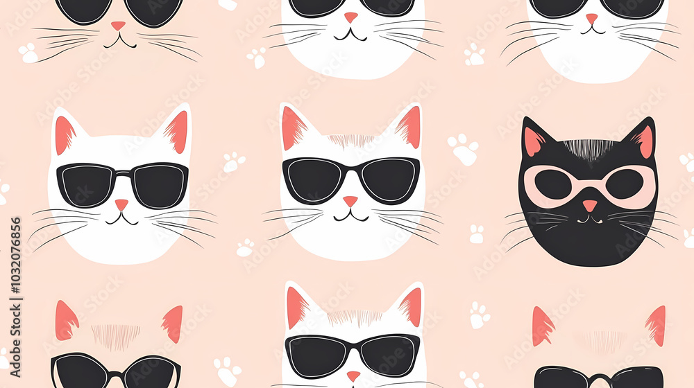 Seamless pattern with cute fashionable cats. Vector graphics. Seamless pattern with cute fashionable cats. Vector graphics.