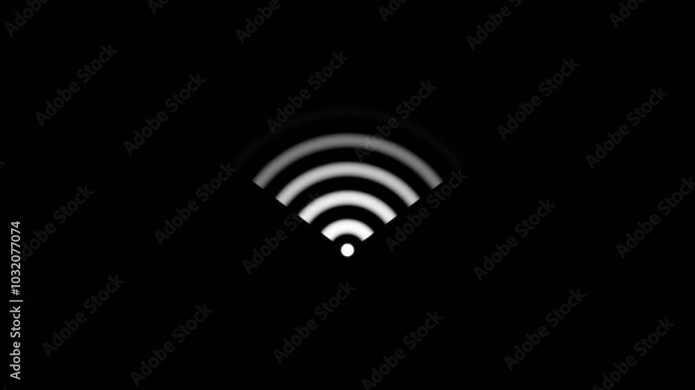 Radio icon Wi fi signal icon black background animation video on the display. Radio icon Wi fi signal icon black background animation video on the display.
