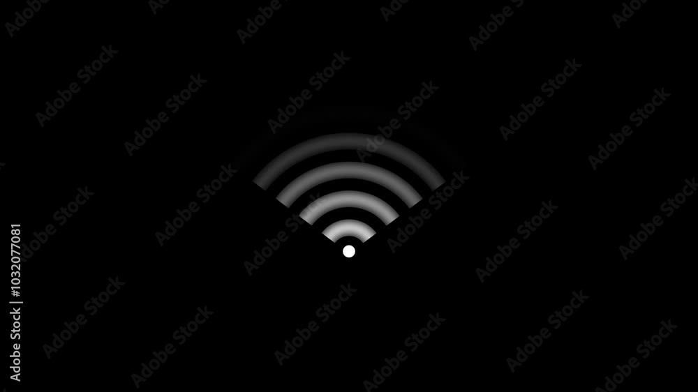 Radio icon Wi fi signal icon black background animation video on the display. Radio icon Wi fi signal icon black background animation video on the display.