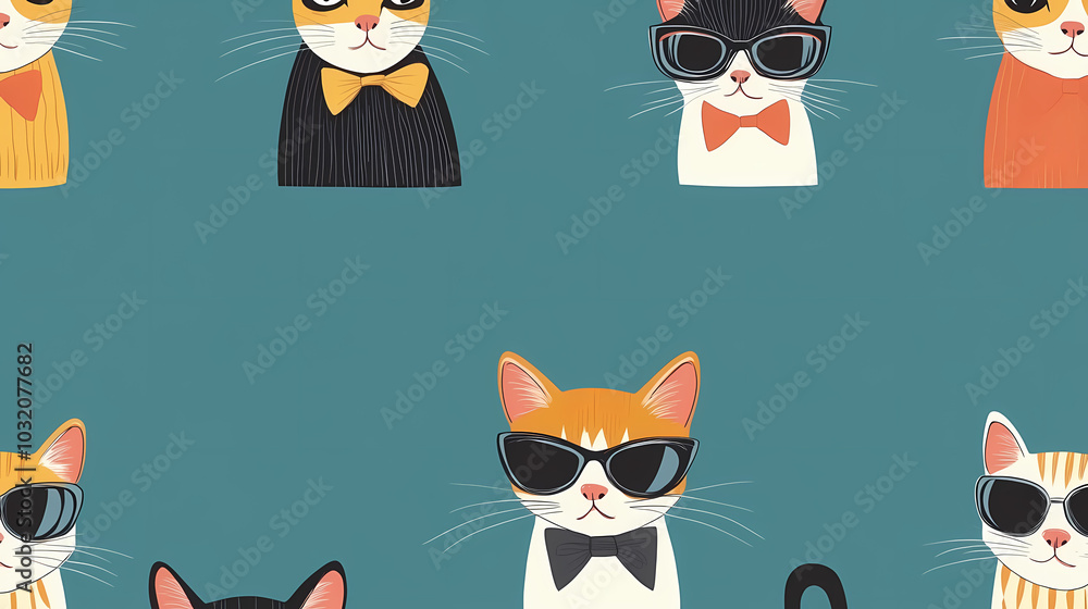 Obraz premium Seamless pattern with cute fashionable cats. Vector graphics.