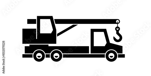 Truck crane. Monochrome style. isolated on white background