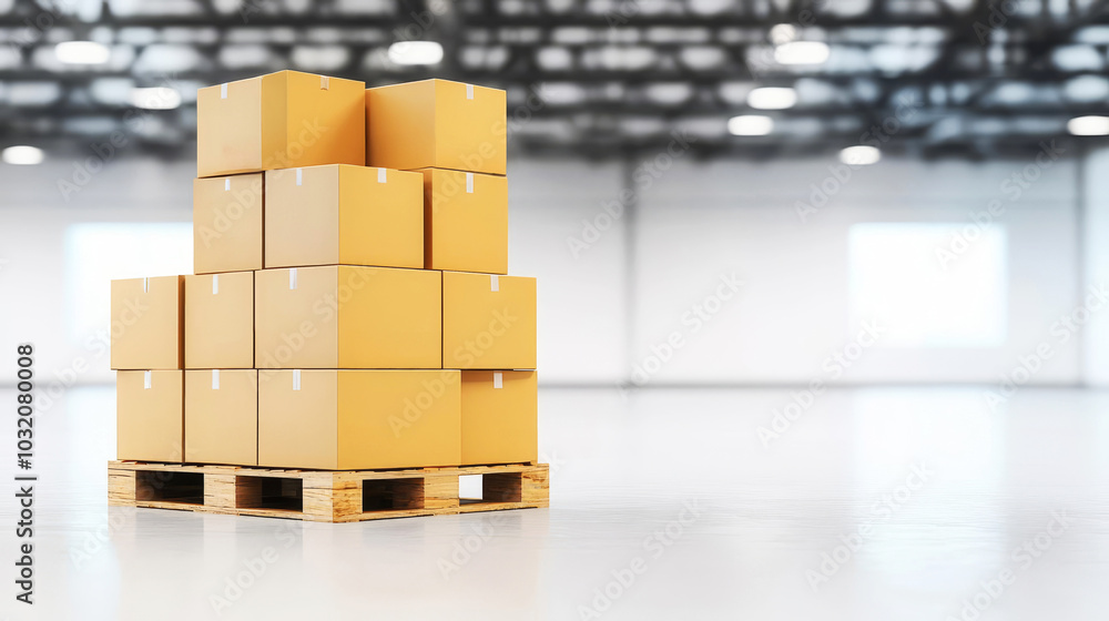 A stack of boxes is organized on a warehouse pallet, representing logistical and storage solutions A stack of boxes is organized on a warehouse pallet, representing logistical and storage solutions
