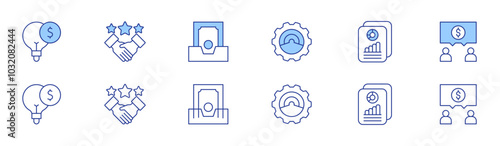 Business icon set in two styles, Duotone and Thin Line style. Editable stroke. business, econometrics, document, creation, handshake, business report