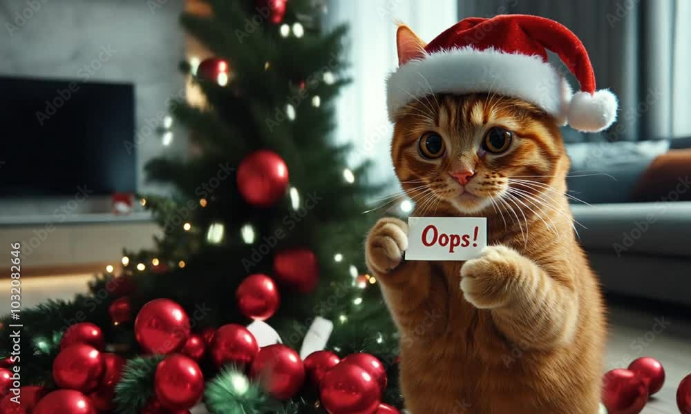 Funny guilty cat knocked down Christmas tree – holiday pet humor video Funny guilty cat knocked down Christmas tree – holiday pet humor video