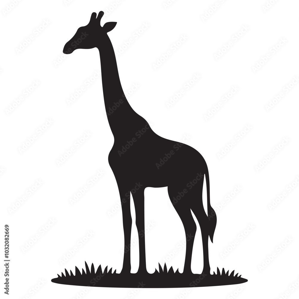 Fototapeta premium a black silhouette of a giraffe standing on grass