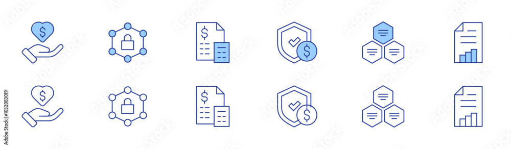 Business icon set in two styles, Duotone and Thin Line style. Editable stroke. growth, diagram, accounting, omni channel, guarantee, point of service