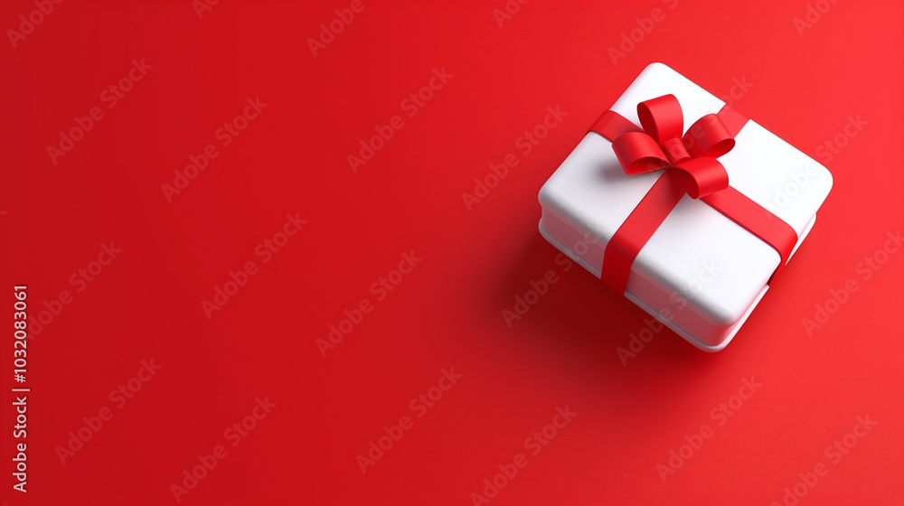 3D Render of Christmas Gift Box Floating on Red Background 3D Render of Christmas Gift Box Floating on Red Background