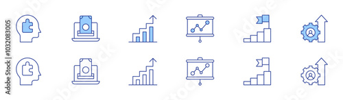 Business icon set in two styles, Duotone and Thin Line style. Editable stroke. graphic, goal, business, online payment, line graph, puzzle piece