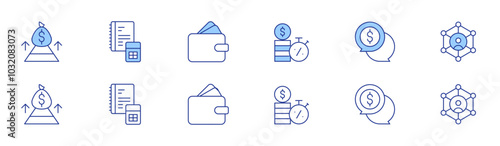 Business icon set in two styles, Duotone and Thin Line style. Editable stroke. hierarchy, money, loan, money bag, strategy