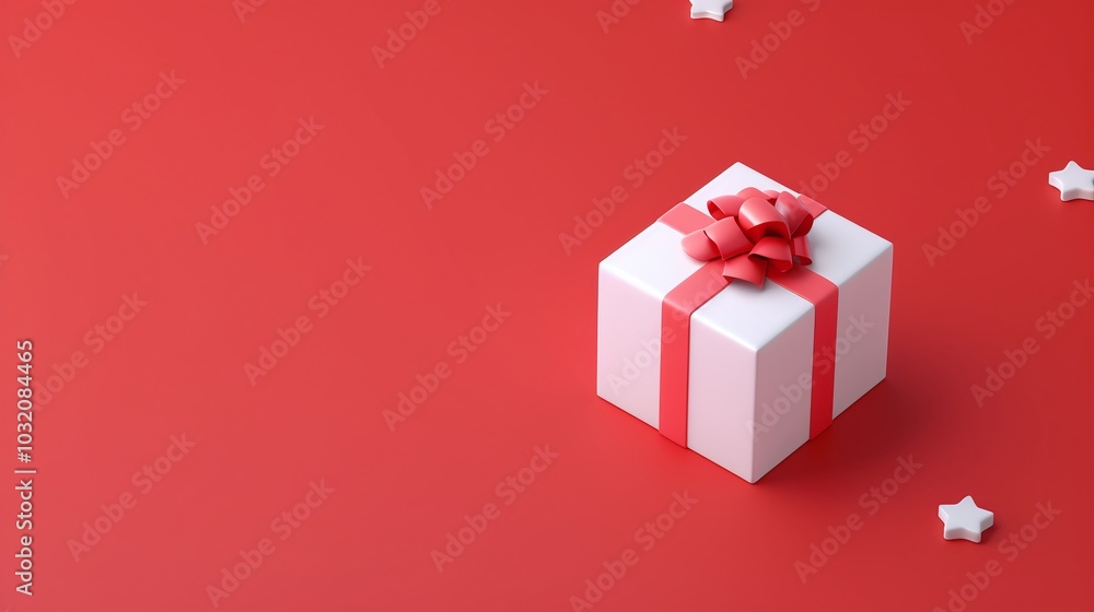 3D Rendering of a Christmas Gift Box on Red Background 3D Rendering of a Christmas Gift Box on Red Background