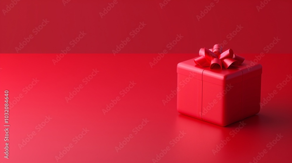 Fototapeta premium 3D Rendering of a Christmas Gift Box on Red Background