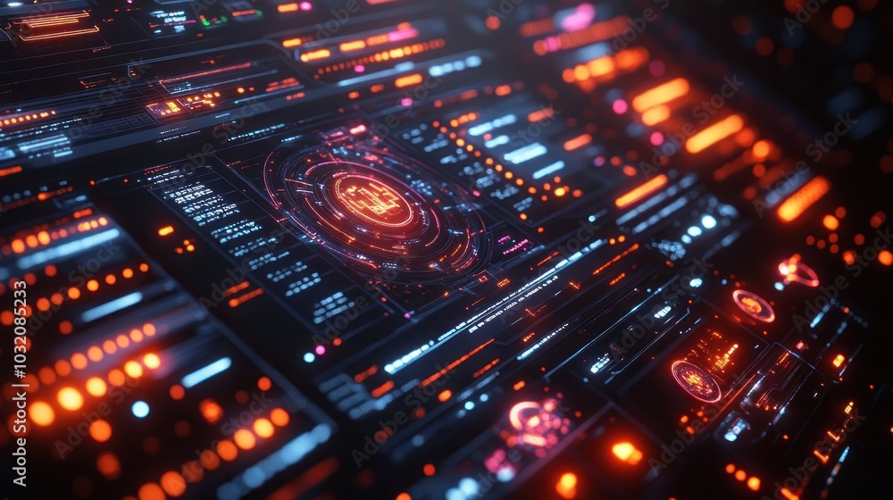 Abstract futuristic user interface with glowing red and orange lights. Abstract futuristic user interface with glowing red and orange lights.