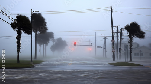 intersection in a florida town during a hurricane