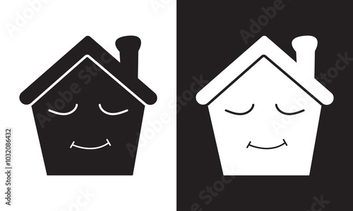 Cartoon house with a smile and face. isolated on white and black background. Vector illustration. EPS 10