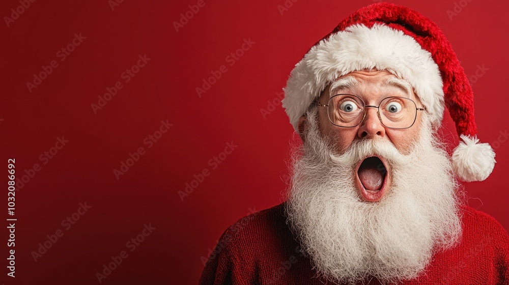 Naklejka premium Close-up of Santa Claus with a shocked expression.